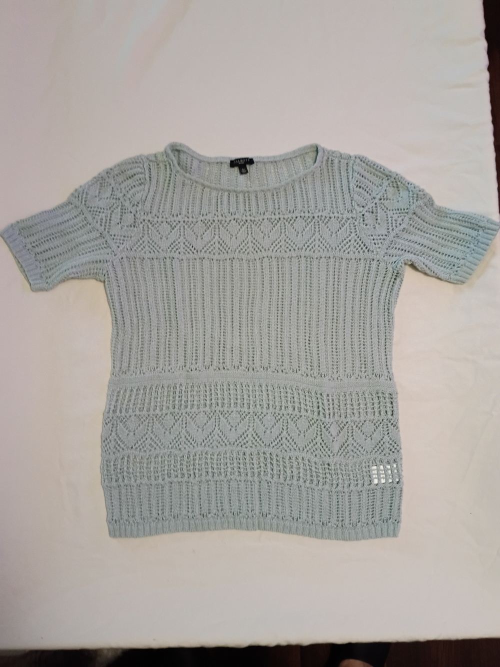 EUC Talbots Light Green Knit Short-Sleeve Sweater Boho